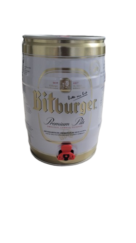 Piwo Bitburger beczka 5L, Browar Bitburger puszka.png